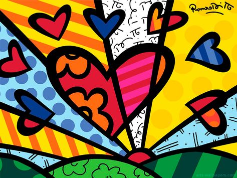 Romero Britto Inspired Hearts | Deep Space Sparkle Romero Britto Art, Britto Art, Elementary Art Classroom, Classe D'art, Deep Space Sparkle, Neo Pop, Pola Sulam, Valentines Art, Arts Ed