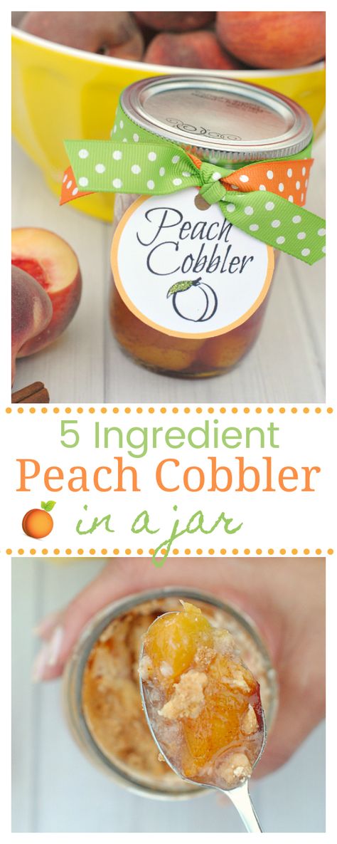 Peach Cobbler In A Jar Recipe, Cobbler In A Jar, Gift In A Jar, Easy Peach Cobbler Recipe, Jar Desserts, Easy Peach Cobbler, Mason Jar Desserts, Diy Easy Recipes, Best New Recipes