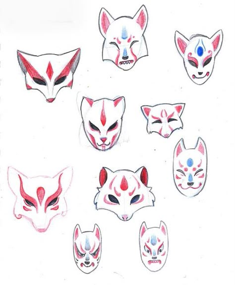 Kitsune mask ideas.                                                                                                                                                      More Fox Masks, Fox Tattoos, Kitsune Mask, Mask Drawing, Mask Ideas, Fox Mask, Mask Tattoo, Masks Art, Fox Art