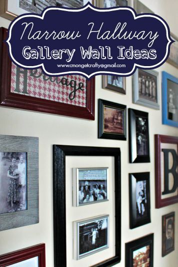 {5} Gallery Wall Ideas for a Narrow Hallway - C'mon Get Crafty Gallery Wall Hallway Narrow, Hallway Picture Display, Hallway Photo Gallery, Hallway Photo Wall, Hallway Gallery, Hallway Pictures, Hallway Gallery Wall, Gallery Wall Ideas, Picture Gallery Wall