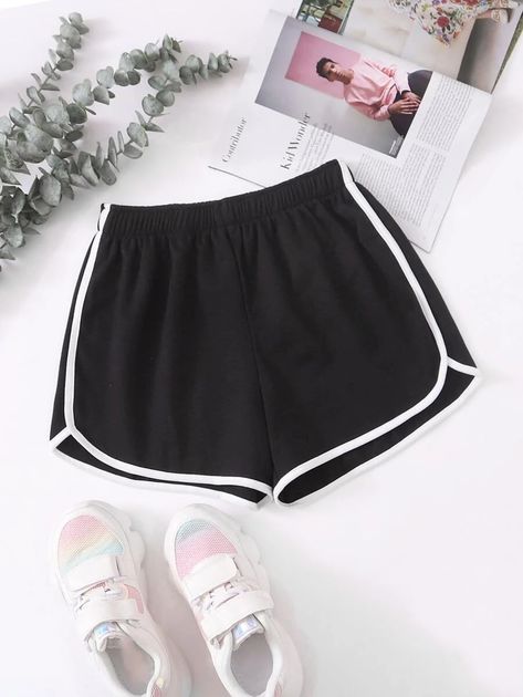 Contrast Binding Elastic Waist Track Shorts | SHEIN USA Shein Shorts, Dolphin Shorts, Fame Dr, Track Shorts, Training Shorts, Looks Chic, Lounge Shorts, Sporty Style, Fashion Stylist