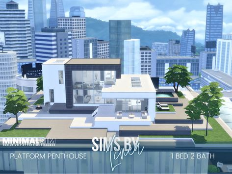 The Sims Resource - MinimalSIM - Platform Penthouse Black Modern Mansion, Penthouse Sims 4, Sims 4 Penthouse, Square Houses, Sims 4 Modern House, Minimalist Houses, Luxurious Penthouse, The Sims 4 Lots, Cc Furniture