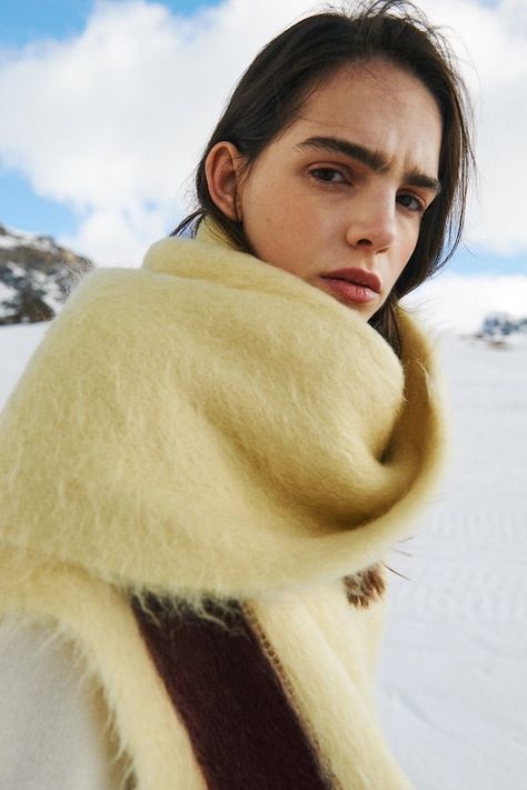 A Mountain Escape: LuisaViaRoma Fall/Winter 2020 Lookbook - NAWO Winter Campaign Fashion, Scarf Editorial, Mountain Editorial, Scarf Photoshoot, Mountains Photoshoot, Winter Editorial, Mountain Fashion, Winter Campaign, Vogue Editorial