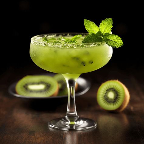 The Kiwi Cocktail offers a delightful balance of sweet and sour flavors, with a hint of tanginess from the kiwi fruit. It is light and refreshing, with a fruity aroma and a smooth finish. Kiwi Margarita, Kiwi Cocktail, Kiwi Drink, Hey Bartender, Kir Royale, Cocktail Videos, Cocktails To Try, Cocktail And Mocktail, Peach Juice