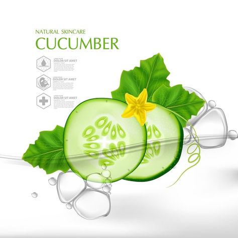 Cucumber natural moisture skin care cosm... | Premium Vector #Freepik #vector #organic-cosmetics #beauty-care #skin-care #facial-care Cucumber Design, Cucumber Flower, Cucumber Face, Cucumber For Face, Organic Cosmetics, Ginkgo Biloba, Care Skin, Facial Care, Face Wash