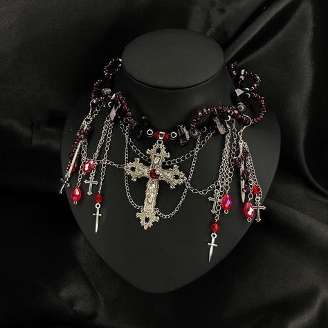 «𝖛𝖆𝖒𝖕𝖎𝖗𝖊 𝖛𝖎𝖇𝖊𝖘» set necklace + earrings • necklace 289pln / 80$ / 77€ made with garnet, coloured quartz, hematite beads, larvikite beads… | Instagram Vampire Vibes, Vampire Necklace, Vampire Jewelry, Aesthetic Necklace, Vampire Aesthetic, Wire Wrapped Jewelry Diy, Necklaces Handmade, Color Quartz, Beaded Beads