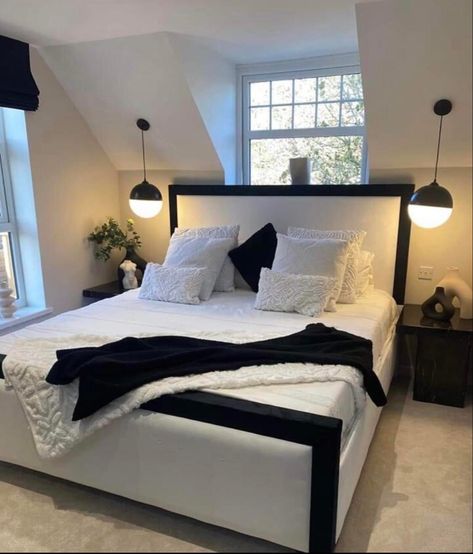 Black And White Bed Frame, Black White Cream Bedroom, Black White And Beige Bedroom, Black And White Modern Bedroom, Cream And Black Bedroom, Black And Neutral Bedroom, Beige And Black Bedroom, Black And White Bed, Black And Cream Bedroom