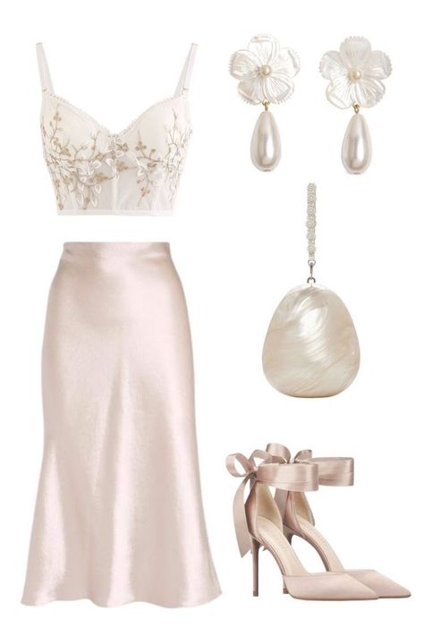 2021 Outfits Trends, Pearl Outfit Aesthetic, Princess Style Outfits, Dreamy Outfits Aesthetic, Princesscore Outfits, Princess Aesthetic Outfits, Pink Satin Skirt, Princess Outfits, Libra Zodiac