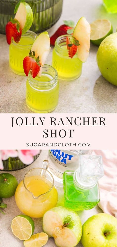 If you love the classic Jolly Rancher candy, the Jolly Rancher Shot is going to be your newest obsession! It’s fun, sweet, colorful and so good! Jolly Rancher Shots Recipe, Jolly Rancher Drink, Jolly Rancher Shot, Jolly Rancher Candy, Apple Schnapps, Jolly Ranchers Candy, Apple Vodka, Lollipop Recipe, Apple Cocktail