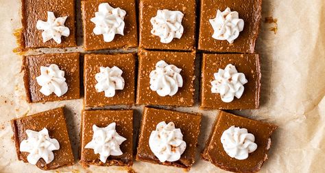 Vegan Pumpkin Pie Bars - Forager Project Paleo Pumpkin Pie Bars, Vegan Pumpkin Pie Bars, Pumpkin Pie Bars Recipe, Paleo Pumpkin Pie, Breakfast Tart, Pumpkin Snickerdoodles, Pie Bar Recipes, Pumpkin Pie Bars, Vegan Pumpkin Pie