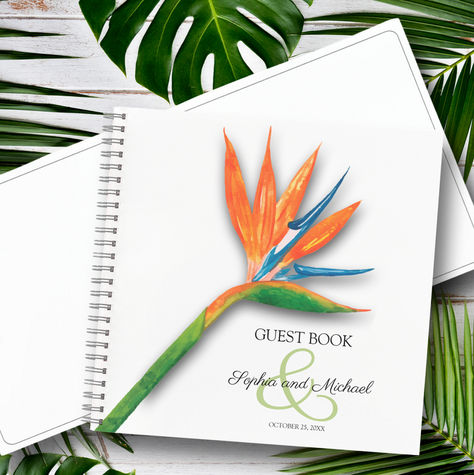 Bird of Paradise White Wedding Guest Books Bird Of Paradise Wedding, White Wedding Guest, Bird Of Paradise Flower, Paradise Wedding, Paradise Flowers, Birds Of Paradise Flower, Wedding Guest Books, Tropical Bird, Exotic Bird