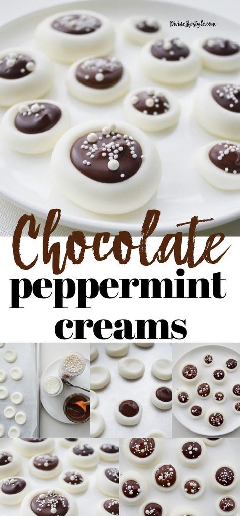 Chocolate Peppermint Creams Candy Recipe Peppermint Creams Recipe, Peppermint Creams, Chocolate Desserts Fancy, Christmas Baking Gifts, Peppermint Cream, Cream Candy, Candy Recipe, Dessert Aux Fruits, At A Party