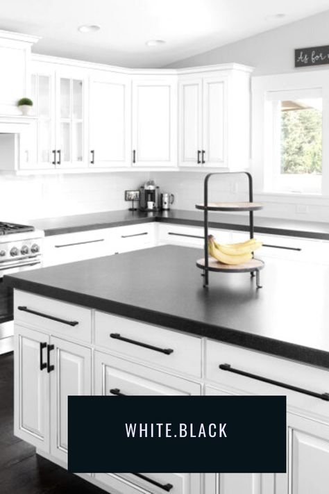 Black Bench Top Kitchen, Black And White Kitchen Floor, Southern Charm Kitchen, Black And White Kitchens, White And Black Kitchen, White Kitchen Floor, Charcoal Kitchen, Lodge Kitchen, Kitchen Planning