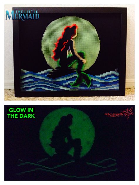 The Little Mermaid , Glow in the Dark Perler Bead Commission by: RockerDragonfly Modele Pixel Art, Perler Creations, Nerd Crafts, Beads Pattern, Fuse Bead Patterns, Art Perle, Perler Art, Hama Beads Design, Perler Crafts