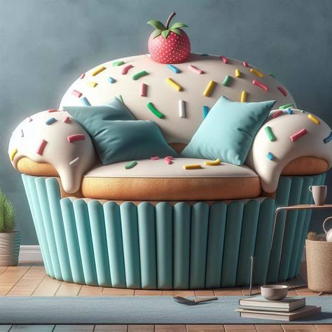 Cup Cake-Shaped Sofa Chair Funky Dining Room, Ice Cream Chairs, Random Furniture, Quirky Apartment, Funky Living Room, Funky Bathroom, Funky Bedroom, Bold Living Room, Funky Living Rooms