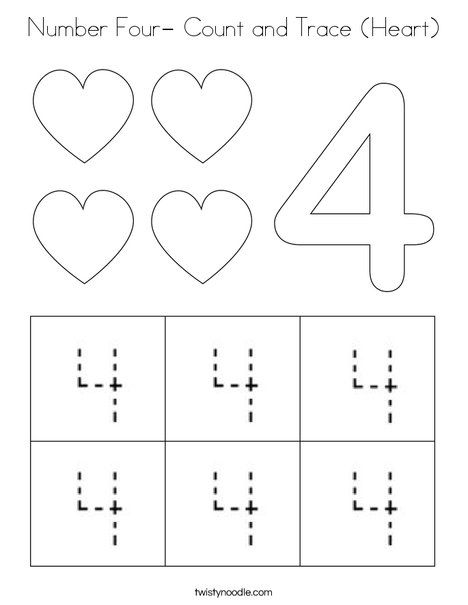 Number 4 Tracing Worksheet, Number 4 Activities For Preschool, Number 4 Worksheets For Preschool, Number 4 Worksheet, Nursery Worksheet, Playing Preschool, Heart Coloring Page, Valentines Week, Preschool Numbers