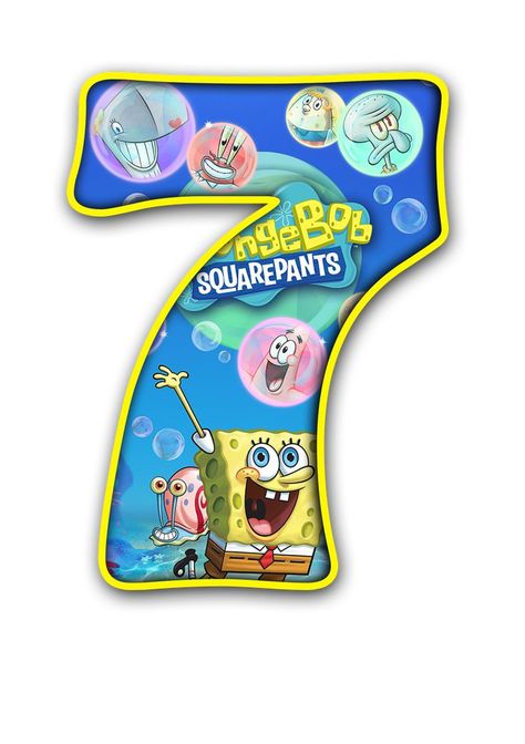 Number 7 Cake Topper Printable, Spongebob Table Decorations, Spongebob Printables, Sunđer Bob, Spongebob Happy, Spongebob Birthday Cake, Spongebob Cake, Spongebob Cartoon, Spongebob Birthday Party