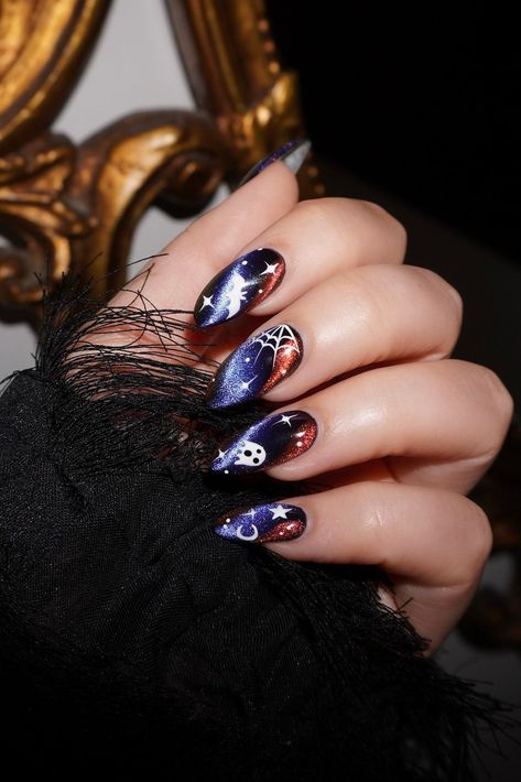 Cat Eye Halloween Nails | Cute Halloween Nails | Spooky Nails | Halloween Nail Designs | Spiderweb Nails | Ghost Nails Eye Halloween Nails, Spiderweb Nails, Scary Halloween Nails Design, Nails Ghost, Nails Spooky, Ghost Nails, Monster Nails, Moon Manicure, Fun Manicure