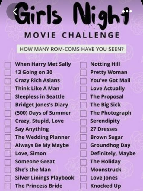 Movie Challenge List, Movie Marathon Ideas, 30 Day Movie Challenge, Expectations Of Women, Action Movies To Watch, Marathon Ideas, Girls Night Movies, Best Teen Movies, Movie Challenge