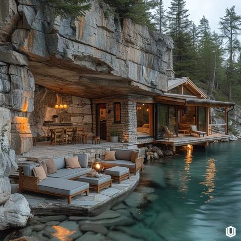 Mountain Dream Homes, Porch Styles, Mountain Cabins, Earth Sheltered, Lakeside Living, Unusual Homes, Dream Place, Fantasy House, Mountain Man