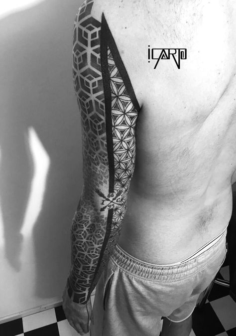 Flower Of Life Sleeve Tattoo, Asanoha Tattoo, Life Sleeve Tattoo, Sleeve Tattoo, Flower Of Life, Polynesian Tattoo, Sleeve Tattoos, Geometric Tattoo, Tattoo Ideas