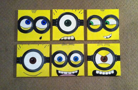 Minions Minion Acrylic Painting, Easy Minion Painting On Canvas, Minion Painting Easy, Minion Canvas Paintings, Min Canvas Paintings, Minion Art Paintings, Minion Painting On Canvas, Minion Crafts, Art Small Canvas