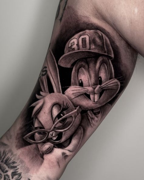 Photo of Bugs Bunny and Lola 🐰 • • • • • #bunny #bugsbunny #lola #rabbit #cartoontattoo #grewash #armtattoo #realism #love #tattoo #art #tattooart #loonytunes #loonytunestattoo #sloveniatattoo #tattooslovenia #ljubljanatattoo #tattoo ljubljana Lola And Bugs Bunny Tattoo, Lola Bunny Tattoo, Bugs Bunny Tattoo, Bugs Bunny And Lola, Bunny Tattoos, Lola Bunny, Love Tattoo, Cartoon Tattoos, Bugs Bunny