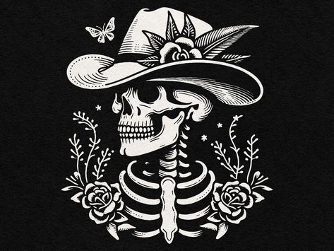 Western Tattoos Skeleton, Western Goth Tattoo, Spooky Cowboy Aesthetic, Cowgirl Skeleton Tattoo, Goth Country Aesthetic, Western Gothic Tattoo, Cowgirl Wallpaper Iphone Country, Country Gothic Aesthetic, Southwestern Illustration