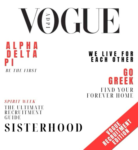 Heres a banner design for work week! This fits a queen size sheet and can be adjusted for different sororities!  #sorority #banner #workweek #vogue #recruitment #gogreek #adpi #alphadeltapi Vogue Sorority Theme, Sorority Recruitment Banners, Murray State University, Sorority Themes, Recruitment Themes, Sorority Banner, Bid Day Ideas, Sorority Pr, Sorority Bid Day