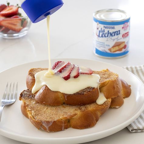 Cinnamon Sweetened Condensed Milk Toast Condensed Milk French Toast, Milk French Toast, Pancakes Cake, Breakfast Danish, Fruit Pancakes, French Toast Sticks, Breakfast Toast, Sweetened Condensed Milk, Condensed Milk