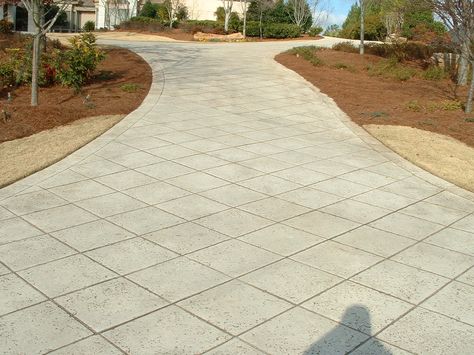 A diamond in the rough! Hemma Stamped Concrete Driveway with diamond cut pattern. Diamond Concrete Pattern, Stamped Concrete Driveway Ideas, Concrete Driveway Ideas, Driveway Inspiration, Stamped Concrete Designs, Stenciled Concrete, Stamp Concrete, Endless Pools, Stamped Concrete Driveway