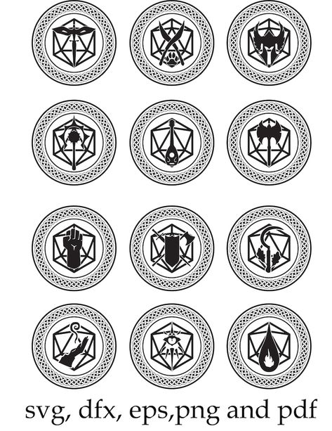 Dnd Clip Art, Dnd Dice Art, Dungeons And Dragons Svg, Dnd Svg, Tree Of Life Svg, Dnd Table, Dragon Icon, Dnd Classes, Dungeons And Dragons Classes