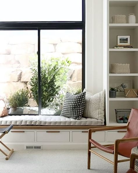 Tenniswood Inspiration — More inspiration at tenniswood.co.uk Contemporary Window Seat, Narrow Window Seat, Window Seat Ideas Living Room, Window Storage Bench, Snug Ideas, Bay Window Design, Window Seat Design, Farm Road, Window Benches