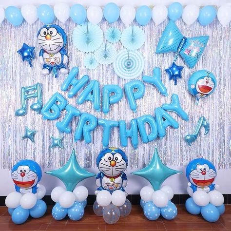 Doremon Theme Decoration, Doremon Birthday Decoration, Planning Party, Birthday Theme Decoration, Birthday Decorations At Home, Boy Birthday Decorations, Simple Birthday Decorations, Kids Birthday Party Decoration, Pastel Balloons