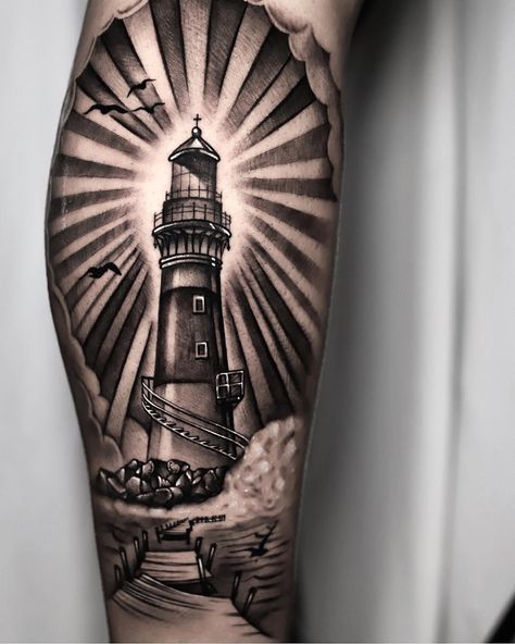 Lighthouse Tattoos, Mangas Tattoo, Totem Tattoo, Pride Tattoo, Anker Tattoo, Lighthouse Tattoo, Cross Tattoo For Men, Forarm Tattoos, Quality Tattoo