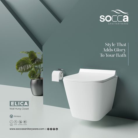 Enhance the essence of minimalism in your bath space with elica wall hung closet.  #soccasanitaryware #bathroomtrends #bathroomdesign #upgrade #bathroomfeels #sanitaryware #bathdesign Wall Hung Closet, Digital Imaging, 3d Ideas, Sanitary Ware, Bathroom Trends, Bath Design, Closet Design, Bathroom Inspiration, Page Design