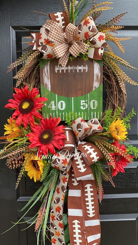 Football Wreath, Sports Wreath ,Personalized Fall Sports Wreath, Fall Grapevine Wreath- Sassy Doors Wreath- Front Door Wreath- Football Wreaths For Front Door, Fall Sports, Fall Grapevine Wreaths, Sports Wreaths, Football Wreath, Football Themes, Summer Wreath, Wreaths For Front Door, Sign Design