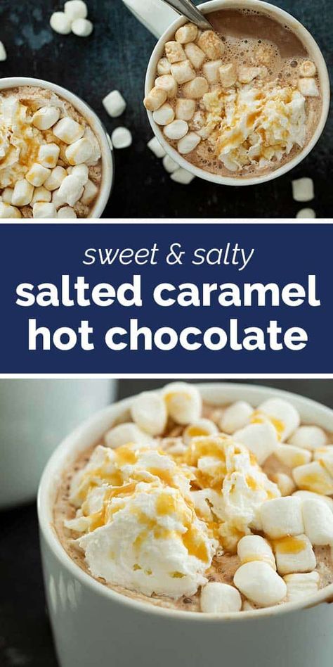 Caramel Hot Chocolate, Hot Chocolate Mix Recipe, Gourmet Hot Chocolate, Salted Caramel Hot Chocolate, Homemade Snickers, Christmas Recipes Appetizers, Breakfast Recipes Sweet, Easy No Bake Desserts, Autumn Table