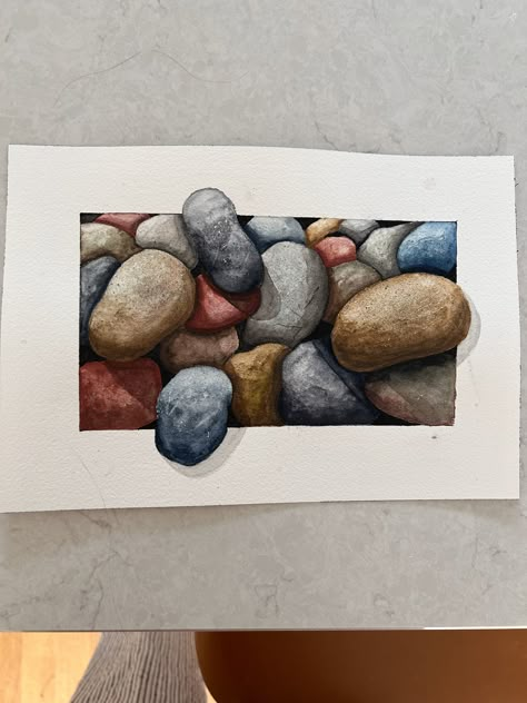 Watercolour Pebbles Watercolor Painting, Watercolor Rocks And Water, Pebble Watercolor, Paintings Of Rocks, Watercolour Rocks, Watercolor Stones, Watercolor Rocks, Art Tutorials Watercolor, Silhouette Painting