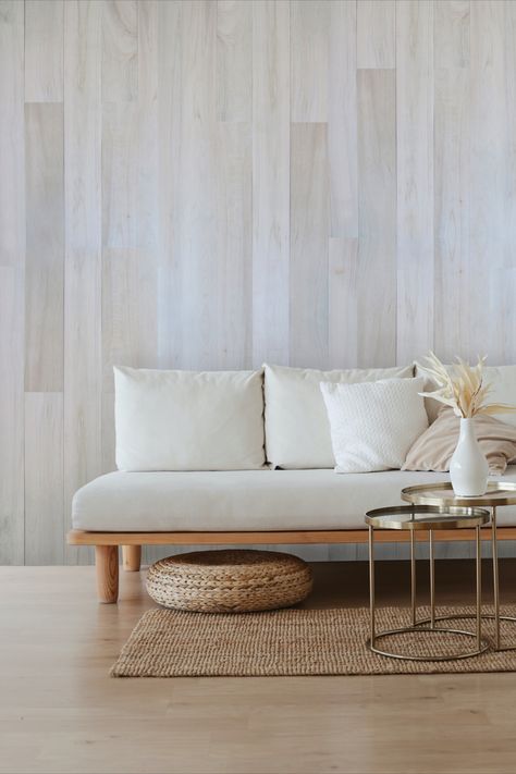 sustainable reclaimed pearly white teak wall cladding Light Wood Paneling Walls, White Washed Wood Paneling, Ceiling Paneling, Wood Wall Cladding, Wood Interior Walls, A Walk In The Clouds, White Wood Stain, Wood Walls Living Room, Fireplace Room