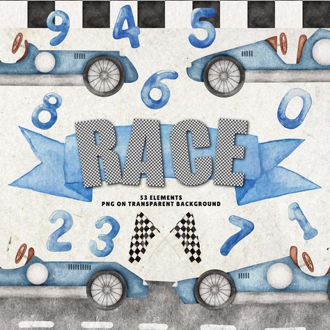 Nursery Watercolor, Wedding Clip, Cars Vintage, Watercolor Blue, Wedding Clipart, Vintage Race Car, Vintage Racing, Racing Cars, Watercolor Clipart