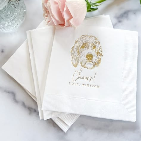 Custom Dog Napkins Wedding, Bar Napkins Wedding, Wedding Dog Napkins, Dog Wedding Napkins, Dog Napkins Wedding, Wedding Napkin Ideas, Bahamas Wedding Ideas, Engagement Napkins, Personalized Dinner Napkins