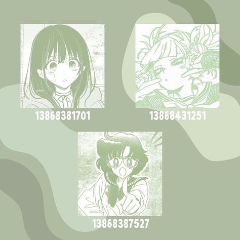 Anime Decals Id, Green Roblox Decal Codes, Roblox Pfp Decal Id, Anime Roblox Id Codes, Green Aesthetic Bloxburg Codes, Photo Id Roblox Code, Roblox Poster Codes Anime, Green Roblox Decals, Roblox Decals Anime