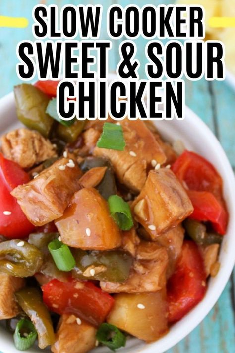 This Slow Cooker Sweet and Sour Chicken recipe makes a delicious and easy meal in your crockpot. Covered with a tangy, sweet, and slightly hot sauce, this chicken will not disappoint. Crockpot Sweet And Sour Chicken, Veggies And Chicken, Sweet And Sour Chicken Recipe, Sour Chicken Recipe, House Chicken, Delicious Slow Cooker Recipes, Sweet And Sour Chicken, Sweet Sour Chicken, Chicken Crockpot