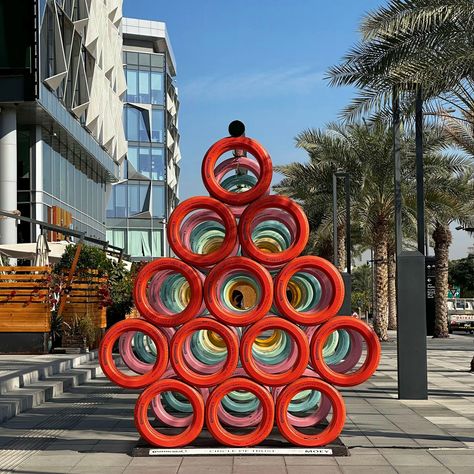 Tire Sculpture, Tire Projects, Dubai Design District, Street Sculpture, Painted Tires, Dubai Design, Tire Art, Goodyear Tires, Eco Friendly Art