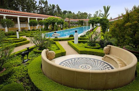 Maybe here or the other one Circular Seating, Roman Design, Courtyard Pool, California Engagement Photos, Getty Villa, Photo Shoot Location, Mosaic Floor, Pool Construction, Summer Bucket Lists