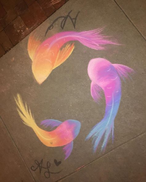 #rainbow #cute #chalk #bright #chalkart #wings #sidewalk #fish #colorful #rainbowfish #rainbow #beautiful Beautiful Chalk Art, Chalk On Sidewalk, Pretty Chalk Art, Sunset Chalk Art, Beginner Chalk Art, Rainbow Chalk Art, Under The Sea Chalk Art, Sidewalk Chalk Mural, Pride Chalk Art