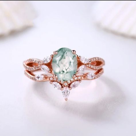 925 Sterling Silver Natural Stone/ Ring Set Oval Green Moss Agate Engagement Ring 100% New All Sizes Are Available Rose Gold Wedding Set, Rings Cheap, Gold Claddagh Ring, Pear Wedding Ring, Champagne Diamond Rings, Hematite Ring, Moss Agate Engagement Ring, Love Knot Ring, Green Moss Agate