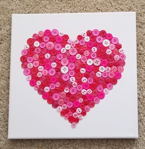 Button Art Heart Valentine Button Crafts, Button Wall Art, Button Heart, January Crafts, Button Craft, Senior Center, Art Heart, Valentines Art, Diy Buttons