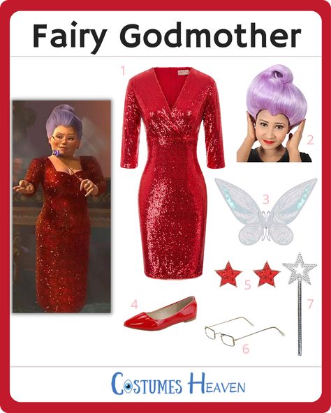 Try the Fairy Godmother costume to keep the Shrek theme going for Halloween or cosplay events. This fairy costume will definitely make you stand out from the crowd. #fairygodmother #Shrek #cosplay #halloweencostume #costumesheaven Fair Godmother Costume Shrek, Prince Charming And Fairy Godmother Shrek Costume, Fairygod Mother Costume Shrek, Fairy Godmother From Shrek Costume, Shrek Godmother Costume, Fairy God Mother Costume Shrek, Shrek Costumes Women, Shrek Characters Halloween Costumes, Fairy God Mother Shrek Costume